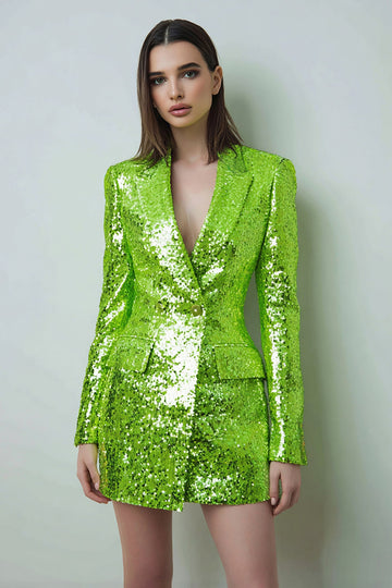 Sparkly fluorescent vert pic revers moulant femmes Blazer